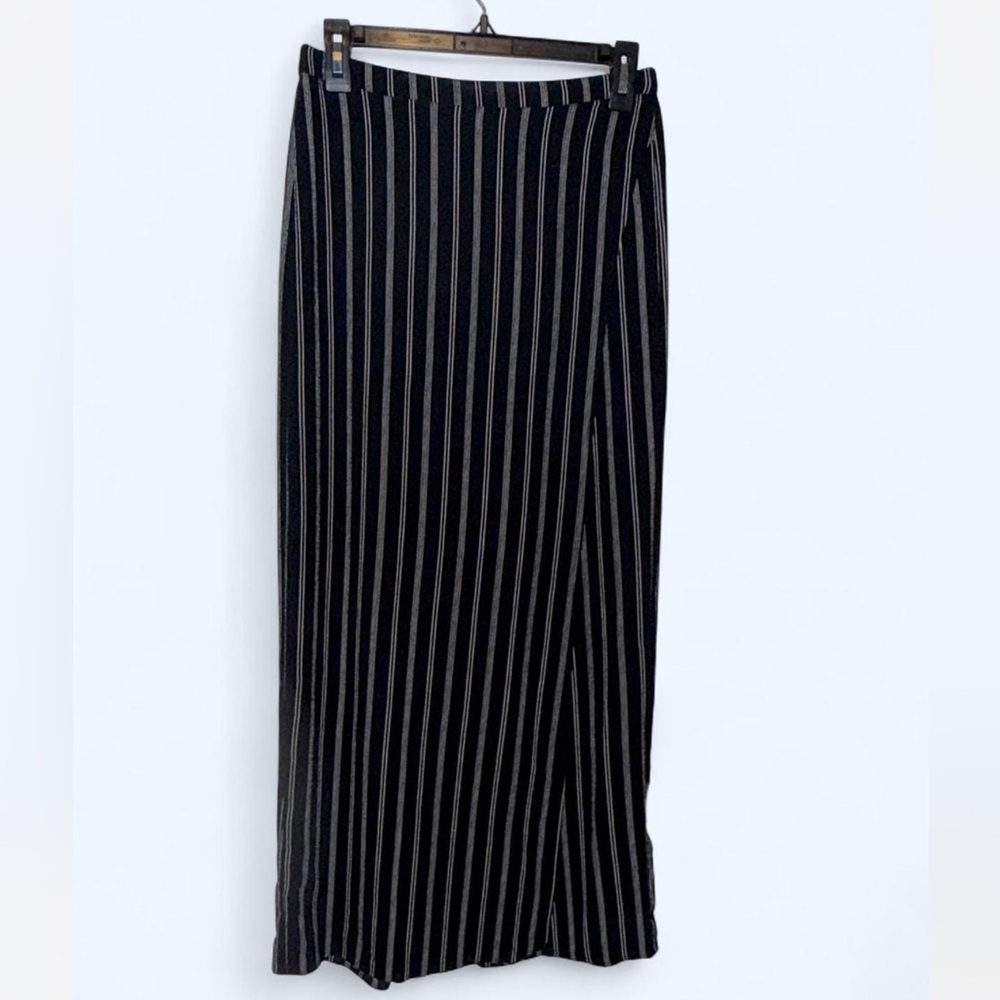 Monteau Black and White Striped Maxi Skirt